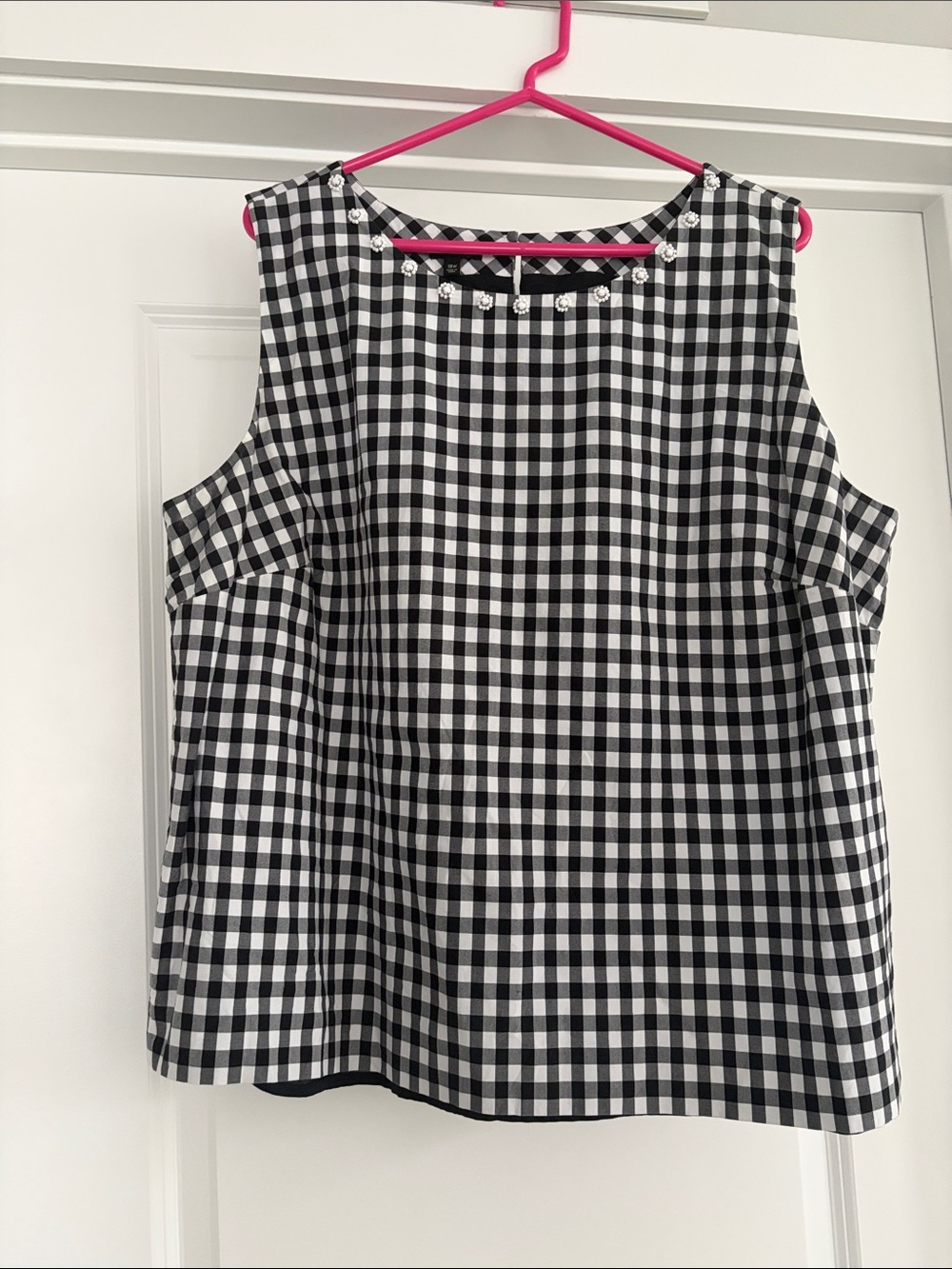 Talbots Black and White Gingham Sleeveless Tank with Jewel Neckline